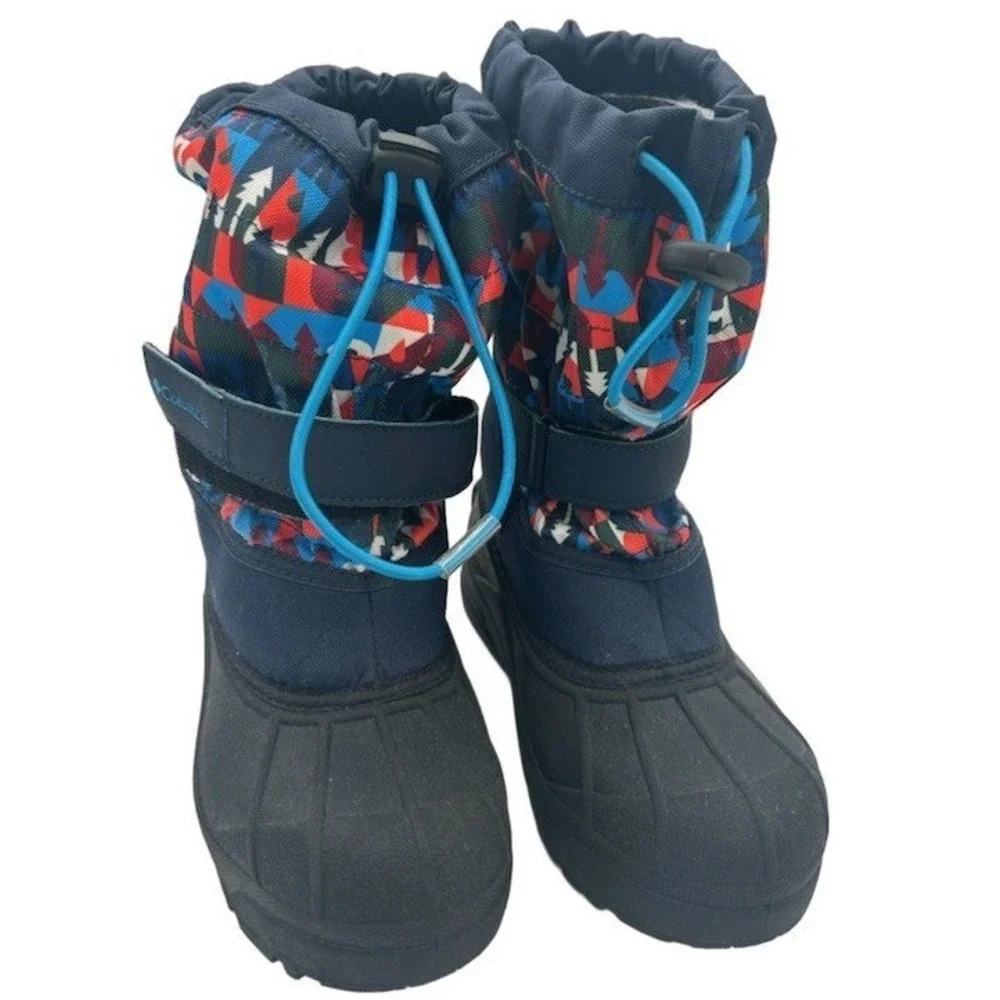 Columbia Rope Tow III Snow Boots Youth Size 2 Navy Blue Red Geometric Waterproof